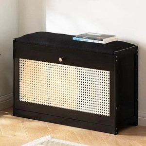 Banc à chaussures en bambou double couche Ruichang avec espace de rangement rabattable, gain de place, pour entrée ou salon - Product Image 3