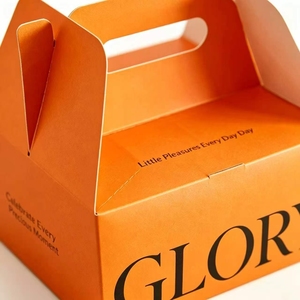 Caja de Cartón con Asa y Eslogan de Marca Personalizado, Color Naranja Brillante, Papel Recubierto Reciclable para Pastelería, Regalos Navideños, Caja de Entrega para Minoristas - Product Image 2