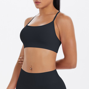 Wholesale Women's Crisscross Strap Sports Bra Square Neck <b>Padded</b> Yoga Bra Medium Support <b>Running</b> Bra Breathable Activewear - Product Image 4