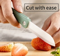 Couteau à fruits pliant portable en céramique, lame blanche tranchante, finition polie, ambidextre, avec verrouillage, idéal pour la cuisine, le pelage, les voyages et les dortoirs