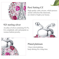 Breloque DIY en argent sterling 925 avec CZ rose en forme de coccinelle pour femmes, compatible avec les bracelets de montre Reflexions en argent SCX104