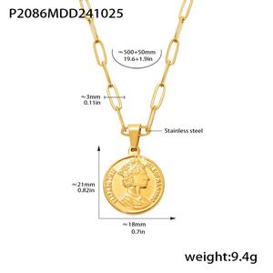 Collar de Doble Capa con Imagen de la Reina Isabel, Chapado en Oro, de Acero Inoxidable, Estilo Moderno y Lujoso para Mujer, Antideslustre - Product Image 4