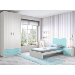 NOVA 21ETAD004 lit de couchage pour jeunes enfants, ensemble complet de lits en bois, ensembles de meubles de <span class=keywords><strong>chambre</strong></span> d'enfants bleu clair - Product Image 1