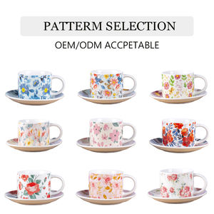 Vente en gros de tasses et soucoupes en céramique épaisse personnalisées Offre Spéciale tasses à café européennes hotelware tasse et soucoupe motif fleur <span class=keywords><strong>expresso</strong></span> - Product Image 6