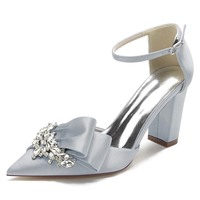 Chaussures de Mariage à Talon Épais et Bout Pointu avec Strass Diamantés, Nœud Papillon, pour Mariée et Demoiselle d'Honneur