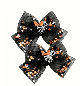 New Girls Halloween Deux Couches Chunky Glitter Hair Bow Clips avec Pumpkin Spider <span class=keywords><strong>Ghost</strong></span> - Product Image 3