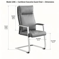 Chaise de bureau de direction à dossier très haut avec accoudoirs rembourrés, base cantilever chromée pour salle de conférence de luxe