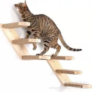 Estructura de madera para gatos de 4 niveles, escalera rascadora montada en la pared para gatos de interior - Product Image 2