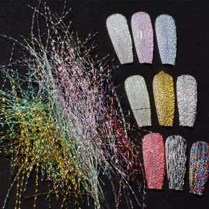 Encantos para unhas holográficas, filamento fluorescente arte de unhas linha colorida seda diy design de unha manicure kawaii encantos para unhas