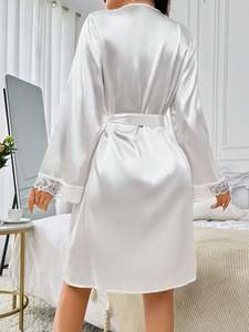 Sfy-y5095 Nuevo Diseño Elegante Bata de Encaje para Novia, Túnica de Satén Blanca para Boda, Lujosa Camisón Sexy para Dormitorio - Product Image 3