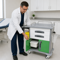 Chariot médical pour médecins et infirmières avec tiroirs à verrouillage centralisé, plateau de travail dissimulé et panneau suspendu réglable