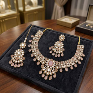 Ensemble de collier choker Kundan plaqué or antique traditionnel indien, perles multicolores en pierres précieuses, style Navratna, bijoux de mariage pour mariée - Product Image 2