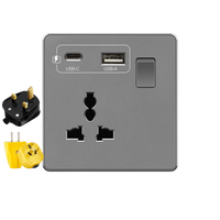 Enchufes Eléctricos Estándar Británico de Doble Salida, Puertos Tipo-C de 18W con Carga Rápida, Enchufe de Pared USB Universal para PC PANEL UK 13A