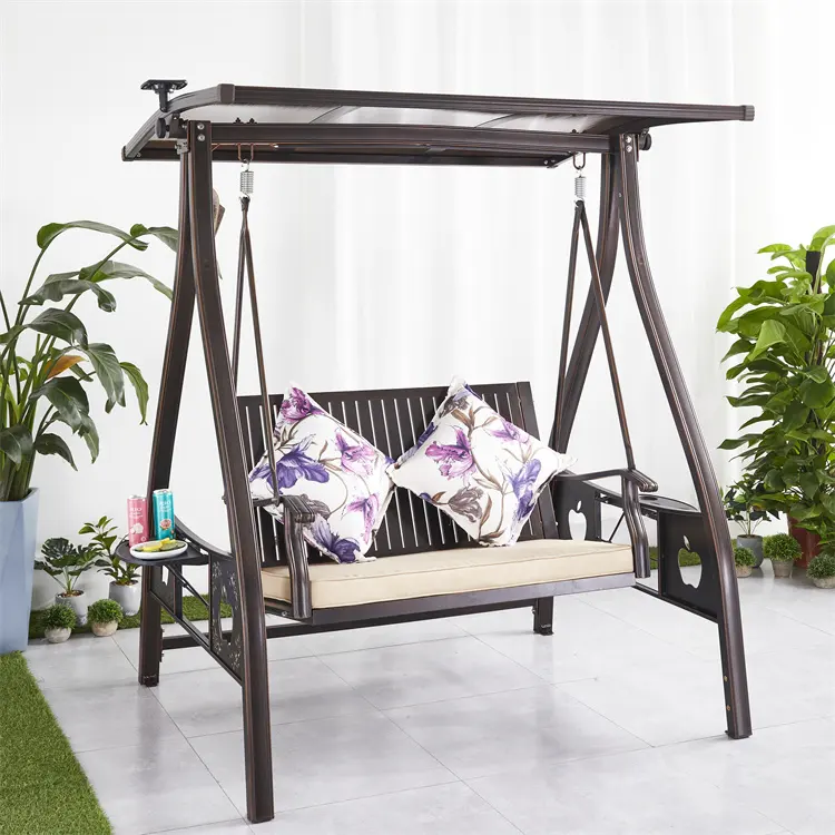 Balanço de alumínio moderno para pátio, cadeira de balanço com 2 assentos para jardim com copa acolchoada, móveis ao ar livre