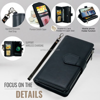 Étui portefeuille magnétique en cuir PU avec fermeture éclair et sangle pour Samsung S25 Ultra, avec porte-cartes pour femmes et hommes
