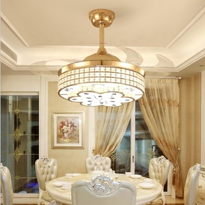 Moderne <span class=keywords><strong>LED</strong></span> Luxus Gold Zeitgenössische Klapp kaufen kronleuchter Kristall Decke Fans Mit Lichter Fernbedienung - Product Image 1