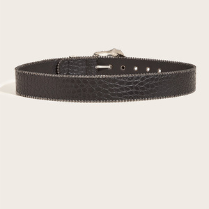 <span class=keywords><strong>Ceinture</strong></span> décorative vintage de style américain pour <span class=keywords><strong>femme</strong></span> avec boucle en alliage, longueur 105 cm, largeur épaisse, design distinctif de sous-culture, noir - Product Image 4