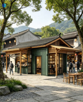 Bar en conteneur maritime de 20 pieds, style chinois traditionnel, boutique préfabriquée en conteneur pour restaurant de site touristique et kiosque à snacks