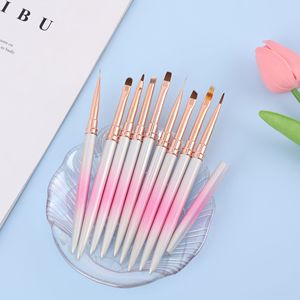 Lot de 12 pinceaux à ongles en poils synthétiques dégradés roses avec virole dorée, pinceaux plats ovales pour le design de gel UV - Product Image 2