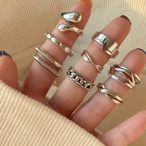 Anillos irregulares exagerados de la industria pesada, anillos suaves de Plata de Ley 925, anillo femenino de dedo índice ligero de lujo para discoteca