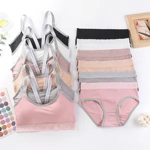 New style bra set tube top comfortable girl wrapped chest cotton crotch mid-waist panties high school student suit
