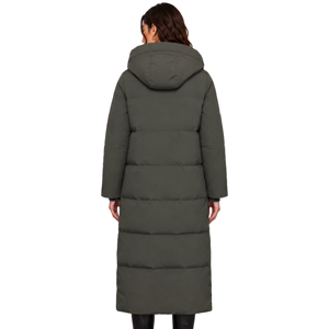 Manteau long matelassé pour <span class=keywords><strong>femme</strong></span> avec logo personnalisé, couleur olive foncé, col asymétrique à revers, boutons-pression, coupe-vent, <span class=keywords><strong>doudoune</strong></span> d'hiver pour <span class=keywords><strong>femme</strong></span> - Product Image 3
