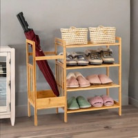 Étagère à chaussures minimaliste moderne en bambou à 4 niveaux avec porte-parapluie pour appartement, maison et hôtel, salon et entrée