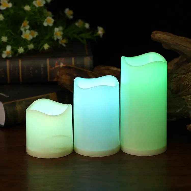 KangGang 크리스마스 장식 직경 7.5CM 컬러 라이트 불꽃 촛불 원격 제어 전자 LED 촛불 3 조각 세트