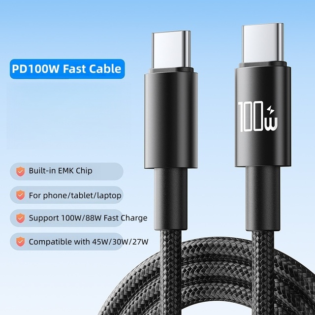 Large Stock 1m 2m PD 100W USB C Cable Fast Charging Data Cable Type-c to Type-c 100W USB-C Emk Chip Charging Cables