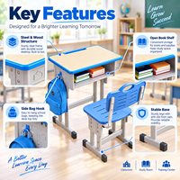 Ensemble de chaise et bureau d'écolier réglables en gros, bureau en acier et bois avec chaise à lattes en plastique pour salle de classe OEM ODM
