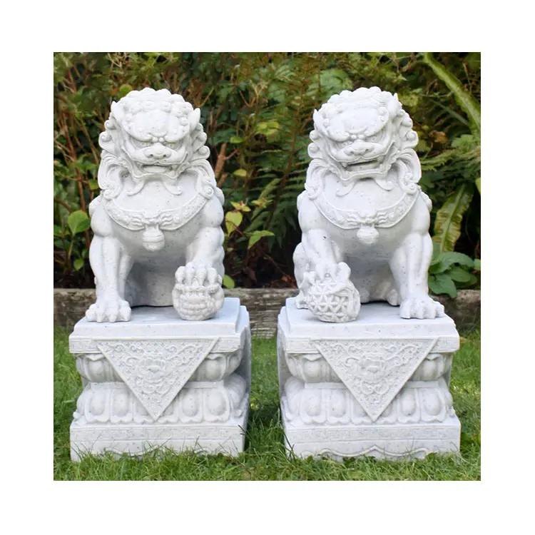 Outdoor Garden Decoration Hand Carved Stone Sitting Chinese Foo Dog Lion Sculpture doorway decor foo dog statues sale