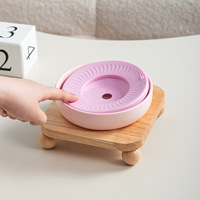 Gamelle en céramique en forme de gourde avec plateau flottant pour l'eau, support en bois de chêne, conception anti-basculement pour chats et chiens