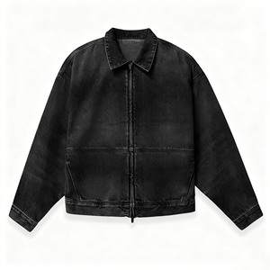 Giacca di Jeans da <span class=keywords><strong>Lavoro</strong></span> di Alta Qualità Personalizzata con Zip, Giacca di Jeans Nera Corta Lavata Personalizzabile per Uomo 2025 - Product Image 1