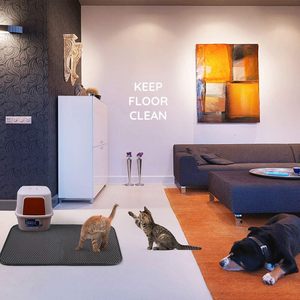Easy Clean Solid Modern Eco Friendly Durable <b>Large</b> Waterproof EVA Double Layer Cat Litter <b>Mat</b> with Scatter Control - Product Image 3