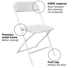 Wholesale HDPE Plastic Portable <strong>White</strong> <strong>Folding</strong> <strong>Chair</strong> for Outdoor Indoor Restaurant Office Dining - Product Image 4