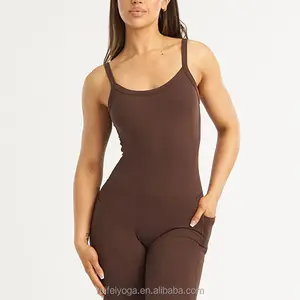 定制性感无袖连衫裤全长可调节喇叭裤空白汗衫女性一体式健身房瑜伽健身连身裤