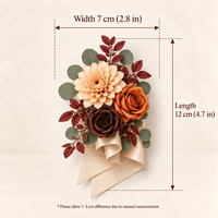 Corsage de poignet en terracotta pour l'automne, aspect mat séché, dahlia et rose artificielles, fleur de poignet de mariage vintage française faite à la main