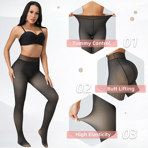 Leggings chauds pour femmes, sexy, noirs, transparents, doublés de polaire thermique, taille haute, amincissants, longueur cheville, pour tenue d'hiver tendance - Product Image 2