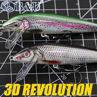 B&U JT38 81mm 13.9g Minnow coulant pleine colonne d'eau, technologie d'impression 3D, pour eau salée et eau douce, pour Black-bass, Truite, Perche, Bar, Saumon