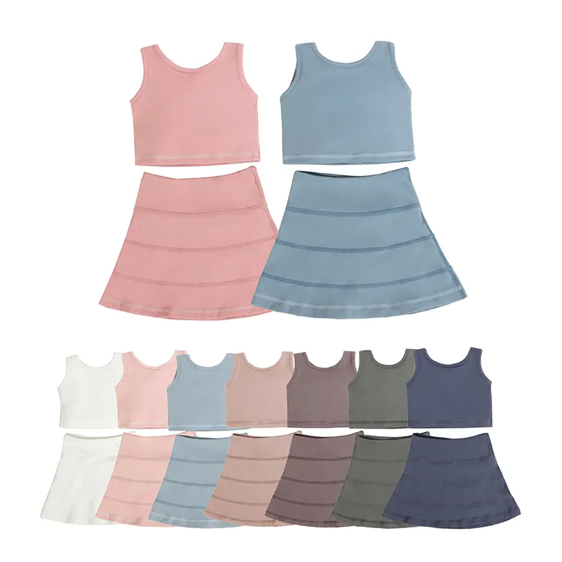 Ensemble de vêtements d'entraînement pour bébé avec logo personnalisé haut de soutien-gorge athlétique avec jupe trapèze vêtements de yoga pour enfants bébé fille ensemble de yoga fitness