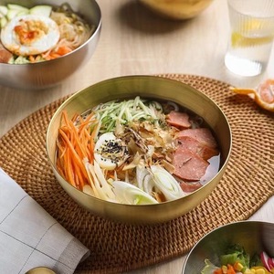 Stainless Steel Cold Noodle Bowl <b>Large</b> Gold Color For Home Use And Salad Serving - Product Image 1