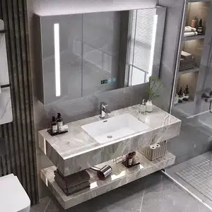 Neuer Badezimmer-Kombination schrank, Schmink tisch, Wand waschbecken aus Marmor, Waschbecken aus Kunststein mit intelligentem Spiegel