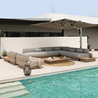 Moderne Outdoor-Teak-Sofa garnitur Massivholz Wasserdicht für Innenhof Dach Garten Terrasse Park & Hotel Freizeit Open-Air-Kombination