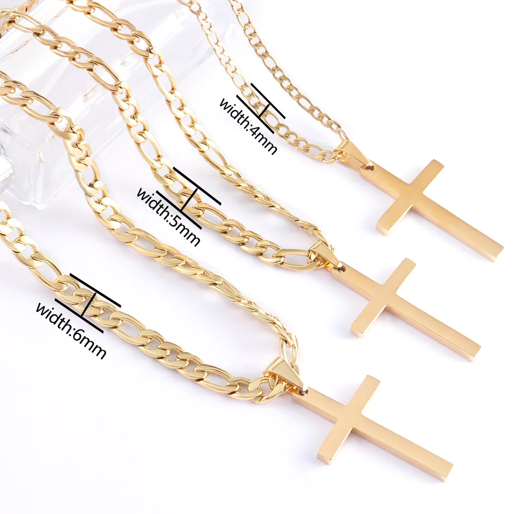 OUMI personalizado 316L acero inoxidable 18K Oro Negro plateado cadena cristiana Cruz colgante collares para hombres