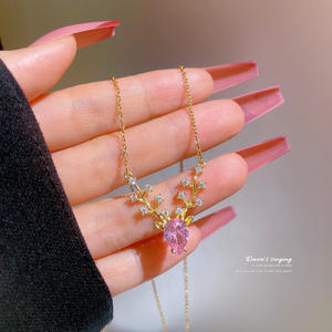 Collar de alce con cabeza de ciervo de cristal para mujer, Gargantilla, colgante, joyería - Product Image 5