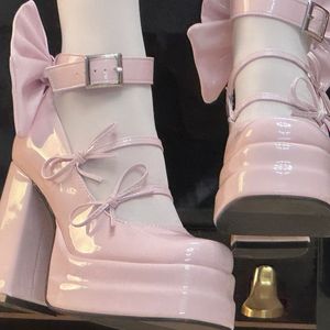 2026 Butterfly Fantasy Cute Sweet Square Round Toe Mary Jane Shoes Double <b>Platform</b> Super High <b>Heels</b> Big Bow <b>White</b> Women Shoes - Product Image 1