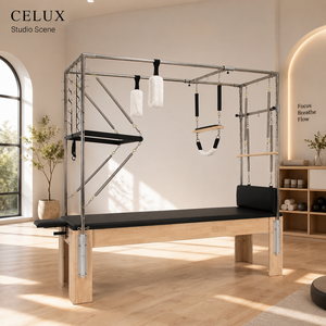 Reformer <span class=keywords><strong>Pilates</strong></span> Classico Direttamente dalla Fabbrica con Torre Completa in Legno di Quercia per Allenamento Yoga ed Esercizi - Product Image 2