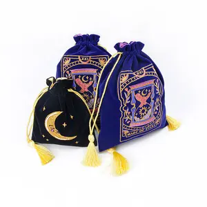 Custom Size Soft Jewelry Packaging Bags Gifts Bag Pouches Blue Drawstring Velvet With Embroidered LOGO