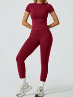 Ensemble de yoga deux pièces pour femme, séchage rapide, taille haute, effet push-up, manches courtes, pantalon long, extensible, pour Pilates, fitness et sport