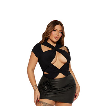 Women's Sexy Hollow Out Twist Knotted Bodysuit Tops Clubwear